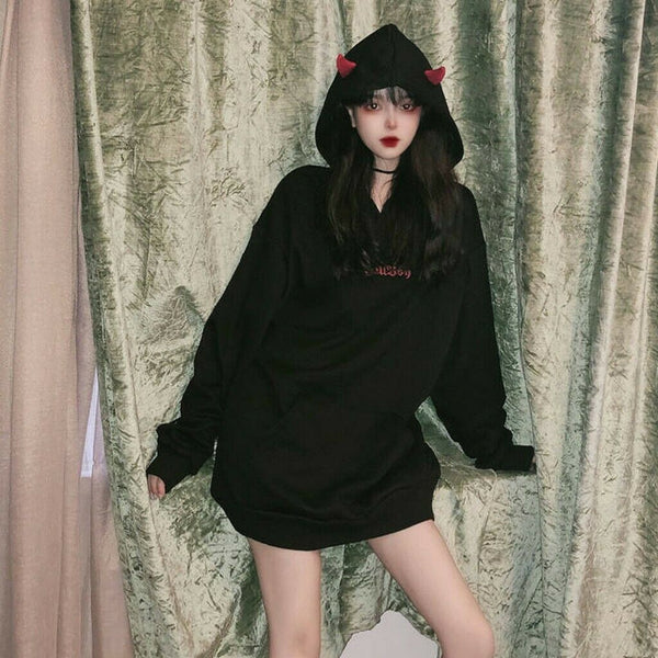 Kawaii Demon Dark Wings Hoodie Sweatshirt Punk Gothic Black Devil Sweater