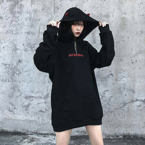 Kawaii Demon Dark Wings Hoodie Sweatshirt Punk Gothic Black Devil Sweater