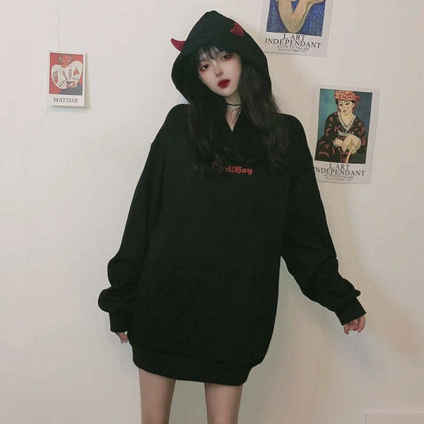 Kawaii Demon Dark Wings Hoodie Sweatshirt Punk Gothic Black Devil Sweater
