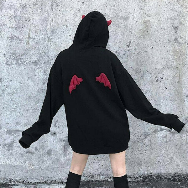 Kawaii Demon Dark Wings Hoodie Sweatshirt Punk Gothic Black Devil Sweater