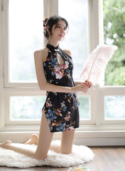 Sexy Traditional One Piece Nightclub Drinks Bar Ladies Printed Cosplay Cheongsam