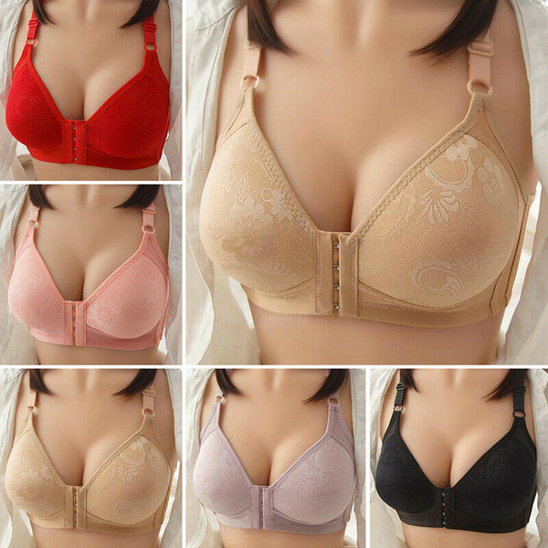 Women Full Cup Bra Front Closure Push Up Padded Wireless Bralette Brassiere Underwear