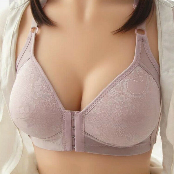 Women Full Cup Bra Front Closure Push Up Padded Wireless Bralette Brassiere Underwear