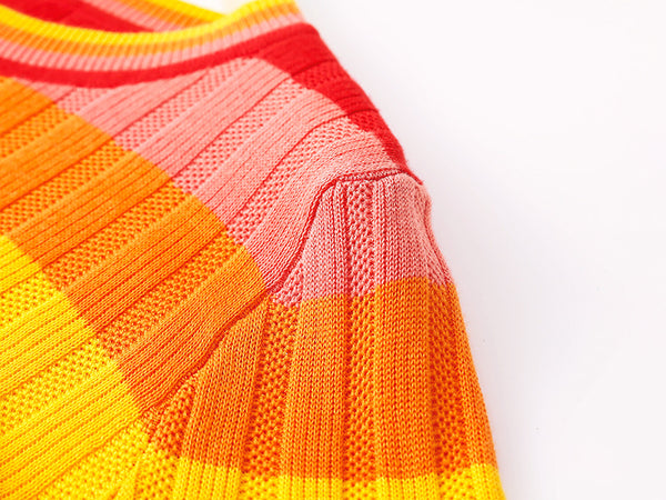 Spring Rainbow Color Soft Jumper Striped Round Neck Long Sleeved Loose Fit Pullover Size Sweater Knitwear