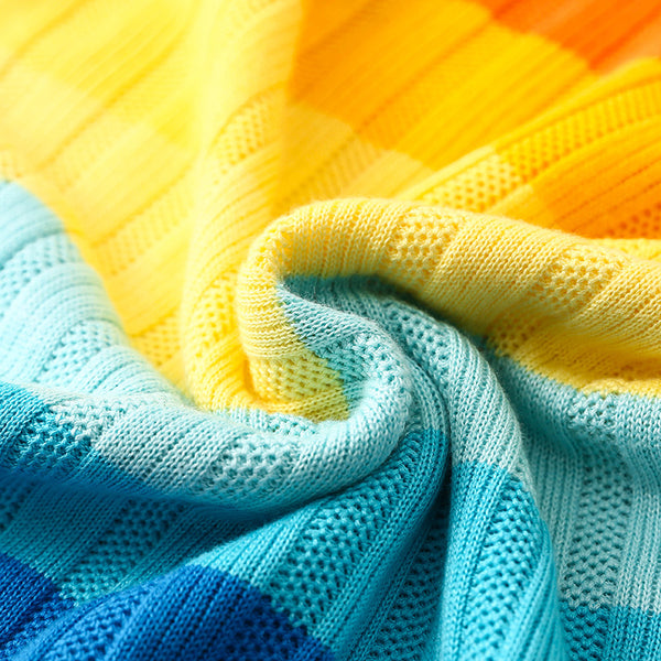 Spring Rainbow Color Soft Jumper Striped Round Neck Long Sleeved Loose Fit Pullover Size Sweater Knitwear