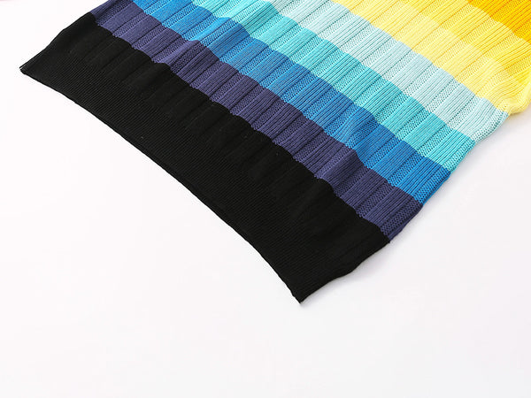 Spring Rainbow Color Soft Jumper Striped Round Neck Long Sleeved Loose Fit Pullover Size Sweater Knitwear