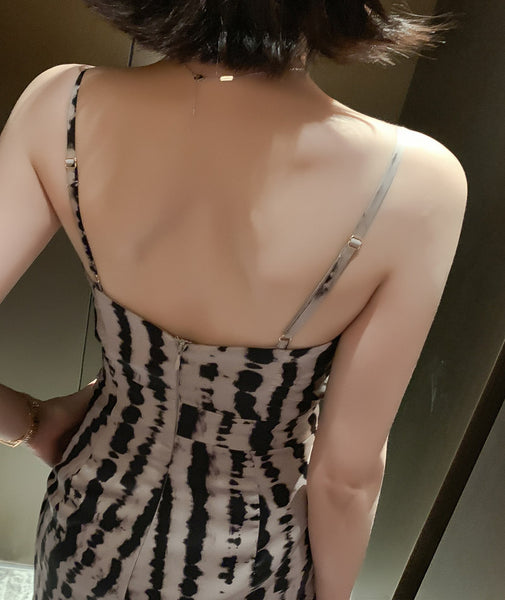 Summer Leopard Wild Women Spaghetti V-Neckline Strap Side Pocket Straight Wide Leg Pants Jumpsuit