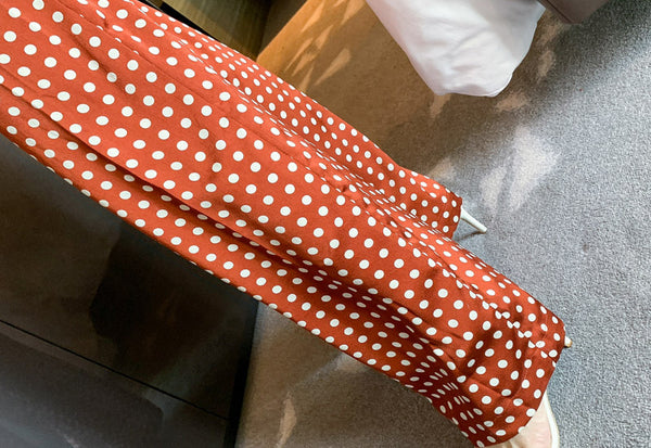 Summer Holiday Women Retro Polka White Dot Brown Shoulder Strap Jumpsuit Wide Leg High Waist Pants