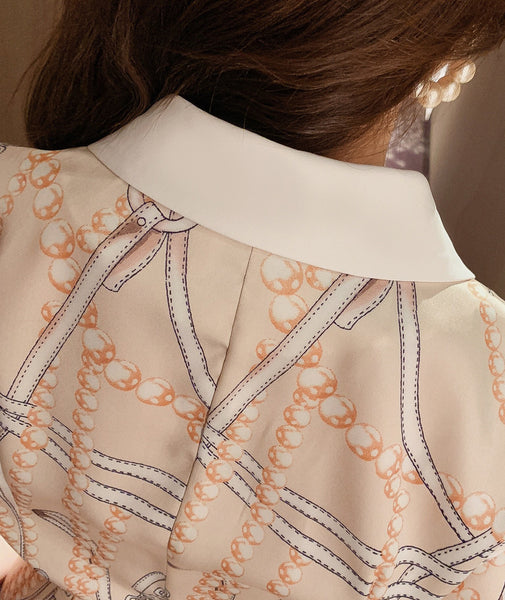 Summer Retro Vintage Fashion Suit White Collar Short Sleeves straight Pants High Waist Jumpsuit Pantsuit