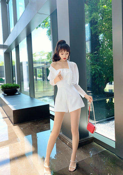 Summer Women Design Organza Beaded Satin Attractive Suit Two Piece Shorts Jacket Jumpsuit