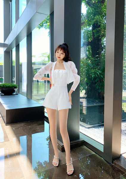 Summer Women Design Organza Beaded Satin Attractive Suit Two Piece Shorts Jacket Jumpsuit