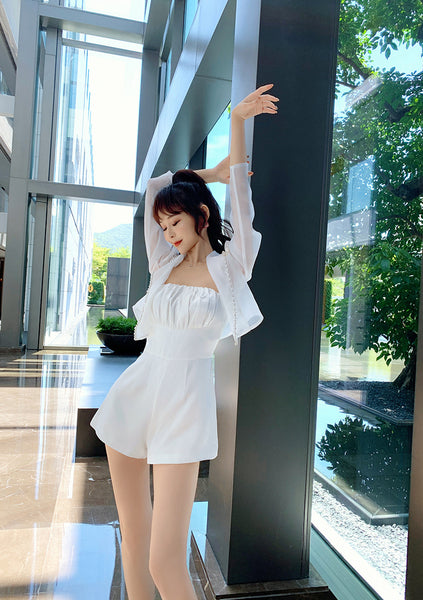 Summer Women Design Organza Beaded Satin Attractive Suit Two Piece Shorts Jacket Jumpsuit