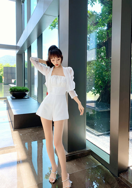 Summer Women Design Organza Beaded Satin Attractive Suit Two Piece Shorts Jacket Jumpsuit