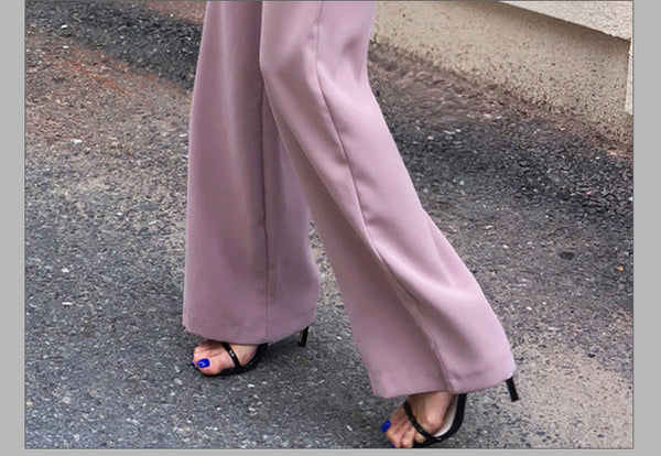 Summer Temperament Ladies Halter Neck Keyhole Sleeveless Hollowed Out Loose High Waist Wide Legs Pants Jumpsuit