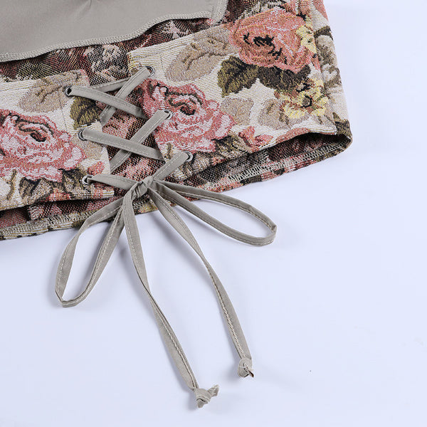 Look Good Women Retro Vintage Floral Printed Halter Collar Neck Crop Vest Fit Design Top