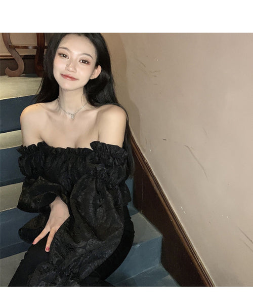 Trendy Pretty Women Off Shoulder Blouse Crop Top Ruffles Sexy Long Sleeve Shirt
