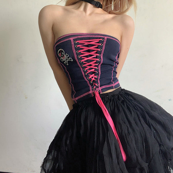 Sexy Patchwork Strapless Vest Summer Women Off Shoulder Tube Corset Top Blouse