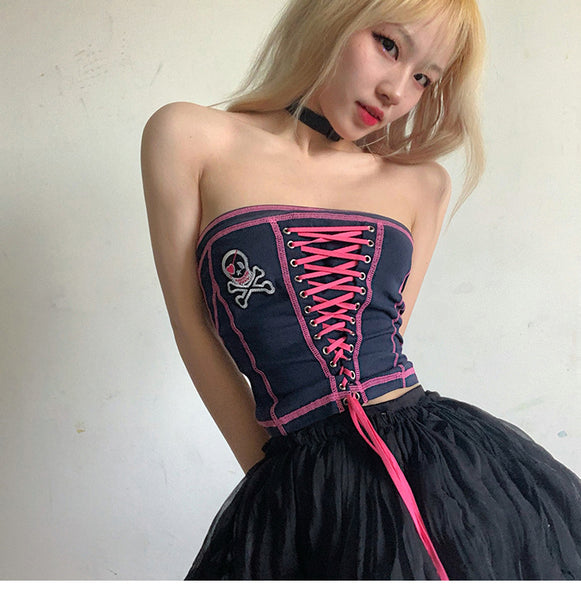 Sexy Patchwork Strapless Vest Summer Women Off Shoulder Tube Corset Top Blouse