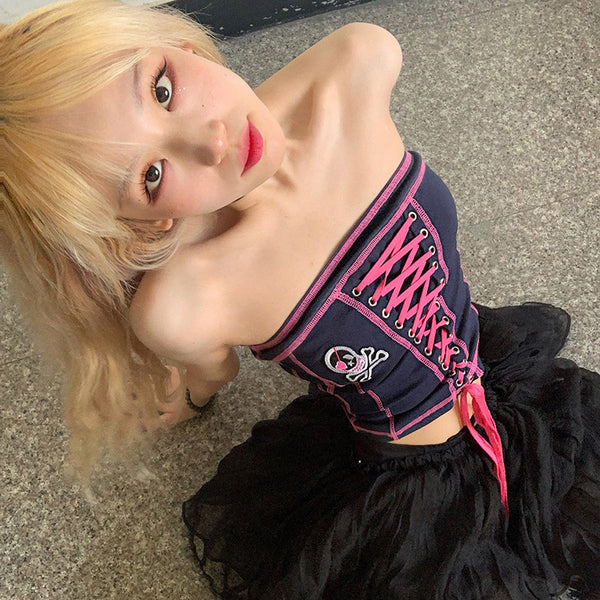 Sexy Patchwork Strapless Vest Summer Women Off Shoulder Tube Corset Top Blouse