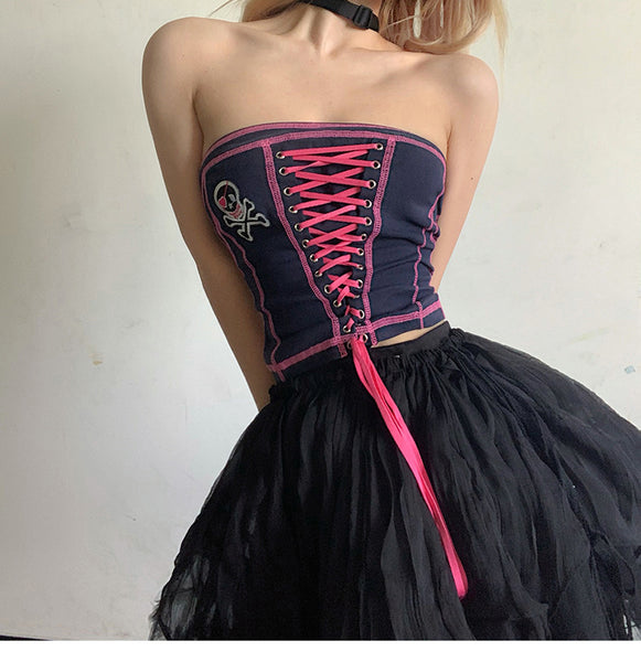 Sexy Patchwork Strapless Vest Summer Women Off Shoulder Tube Corset Top Blouse