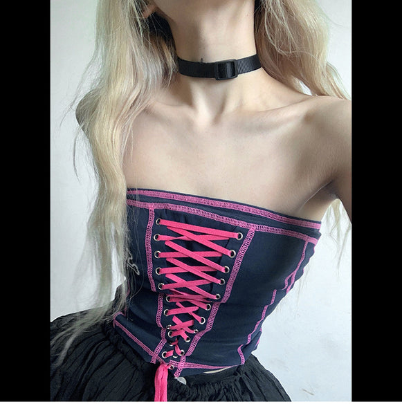 Sexy Patchwork Strapless Vest Summer Women Off Shoulder Tube Corset Top Blouse