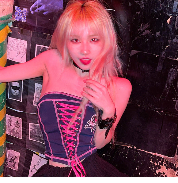 Sexy Patchwork Strapless Vest Summer Women Off Shoulder Tube Corset Top Blouse