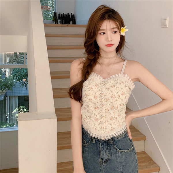 Great Look Large Size Camisole Women Versatile Floral Lace Embroidered Spaghetti Strap Tube Top