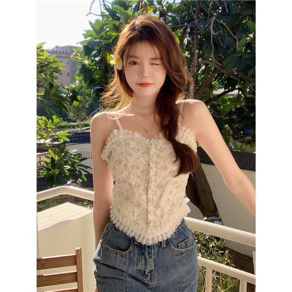 Great Look Large Size Camisole Women Versatile Floral Lace Embroidered Spaghetti Strap Tube Top