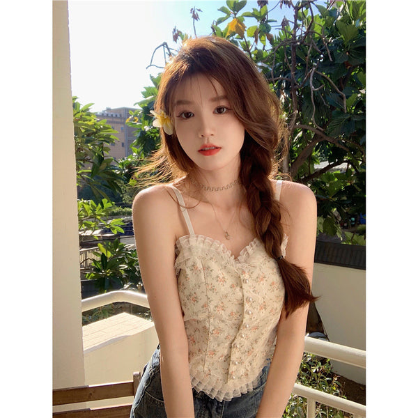 Great Look Large Size Camisole Women Versatile Floral Lace Embroidered Spaghetti Strap Tube Top