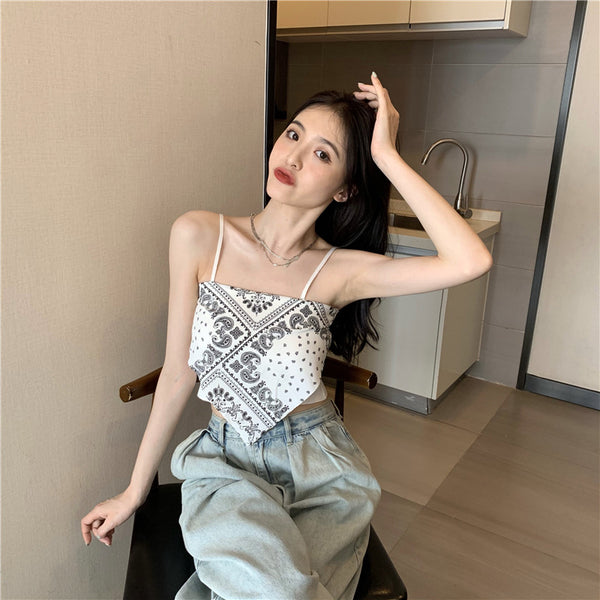 Hot Summer Beautiful Women Geometric Printed Camisole Sleeveless Spaghetti Strap Tube Tops Outer Top