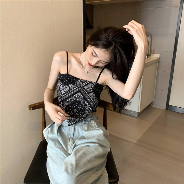 Hot Summer Beautiful Women Geometric Printed Camisole Sleeveless Spaghetti Strap Tube Tops Outer Top