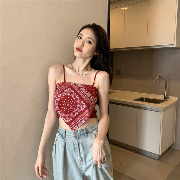 Hot Summer Beautiful Women Geometric Printed Camisole Sleeveless Spaghetti Strap Tube Tops Outer Top