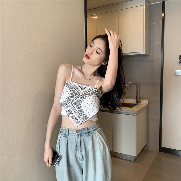 Hot Summer Beautiful Women Geometric Printed Camisole Sleeveless Spaghetti Strap Tube Tops Outer Top