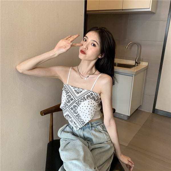 Hot Summer Beautiful Women Geometric Printed Camisole Sleeveless Spaghetti Strap Tube Tops Outer Top