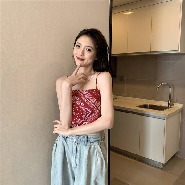 Hot Summer Beautiful Women Geometric Printed Camisole Sleeveless Spaghetti Strap Tube Tops Outer Top