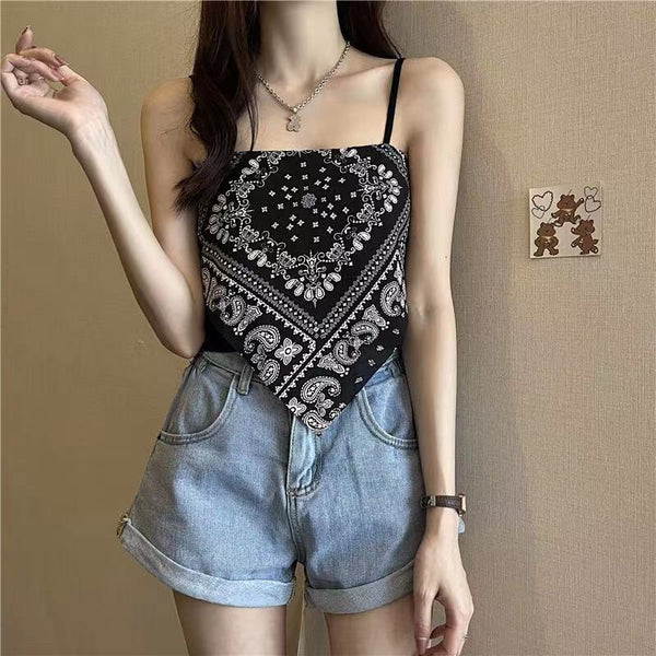 Hot Summer Beautiful Women Geometric Printed Camisole Sleeveless Spaghetti Strap Tube Tops Outer Top