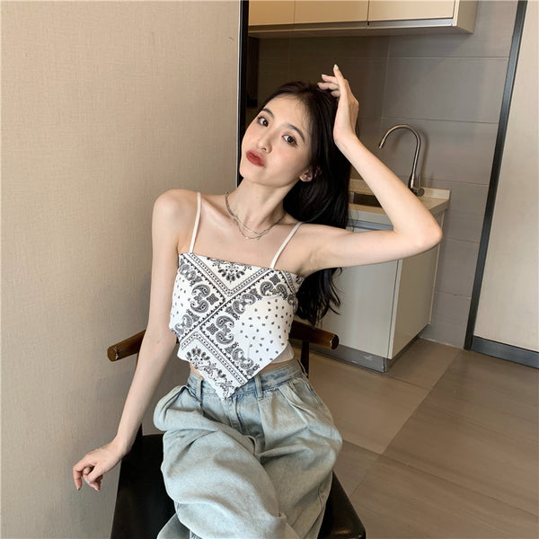 Hot Summer Beautiful Women Geometric Printed Camisole Sleeveless Spaghetti Strap Tube Tops Outer Top