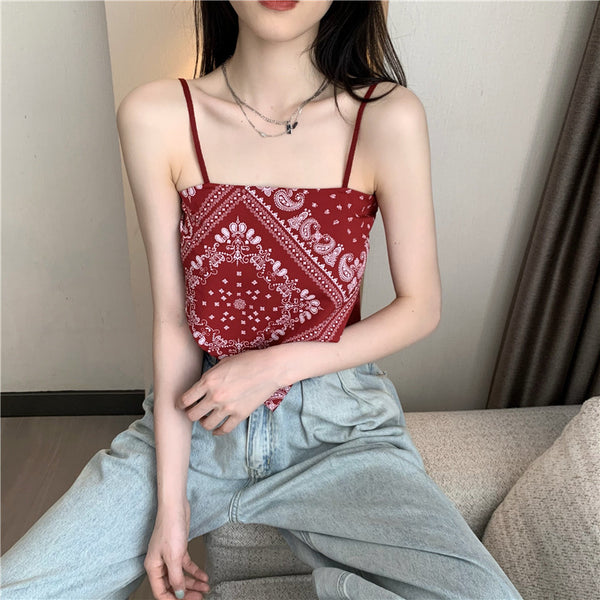 Hot Summer Beautiful Women Geometric Printed Camisole Sleeveless Spaghetti Strap Tube Tops Outer Top