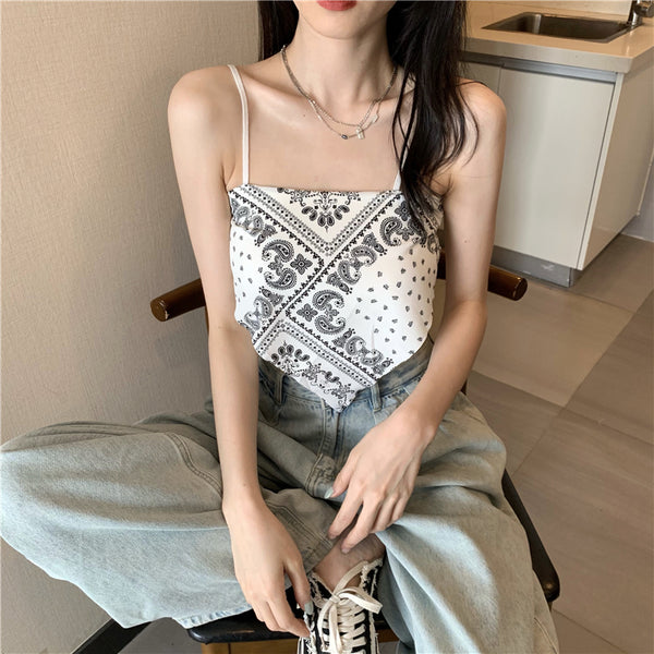 Hot Summer Beautiful Women Geometric Printed Camisole Sleeveless Spaghetti Strap Tube Tops Outer Top