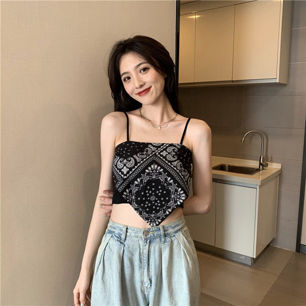 Hot Summer Beautiful Women Geometric Printed Camisole Sleeveless Spaghetti Strap Tube Tops Outer Top