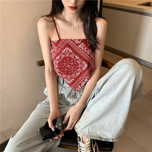 Hot Summer Beautiful Women Geometric Printed Camisole Sleeveless Spaghetti Strap Tube Tops Outer Top
