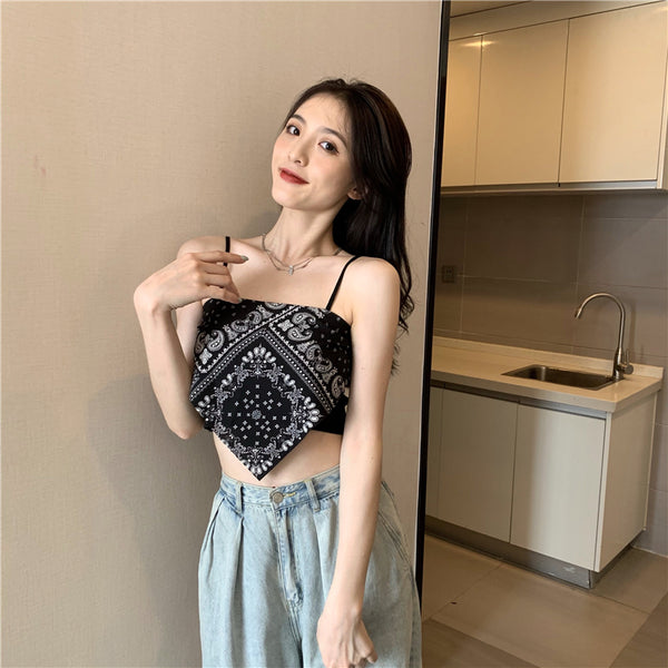 Hot Summer Beautiful Women Geometric Printed Camisole Sleeveless Spaghetti Strap Tube Tops Outer Top