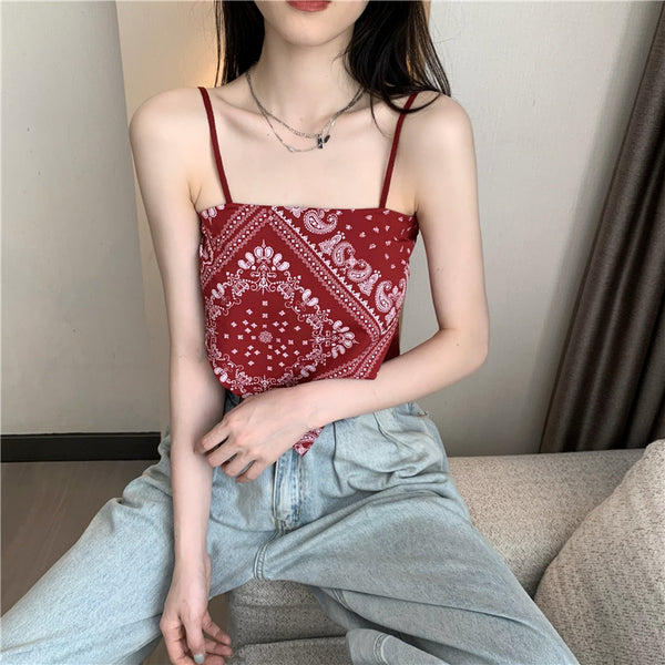 Hot Summer Beautiful Women Geometric Printed Camisole Sleeveless Spaghetti Strap Tube Tops Outer Top