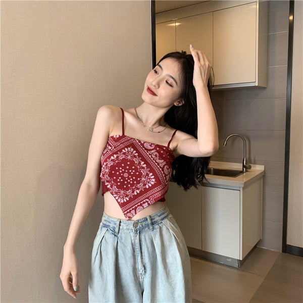 Hot Summer Beautiful Women Geometric Printed Camisole Sleeveless Spaghetti Strap Tube Tops Outer Top