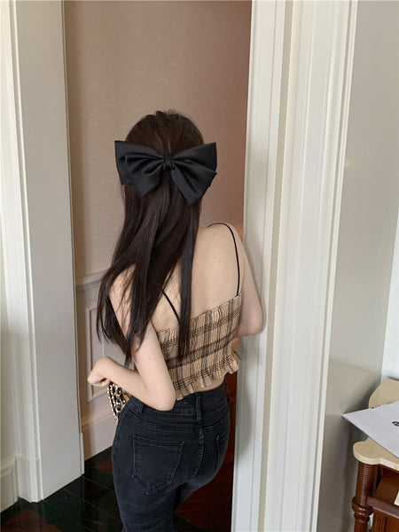 Retro Plaid Tops Summer Design Pretty Women Fit Waist Camisole pleated Vest Tube Top