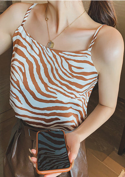 Summer Sexy Women Sleeveless Spaghetti Strap Striped Retro Chiffon Sling Vest Crop Tank Top