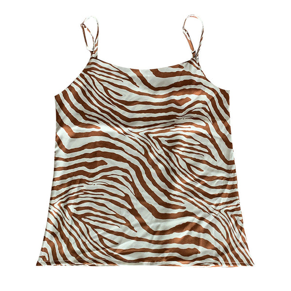 Summer Sexy Women Sleeveless Spaghetti Strap Striped Retro Chiffon Sling Vest Crop Tank Top