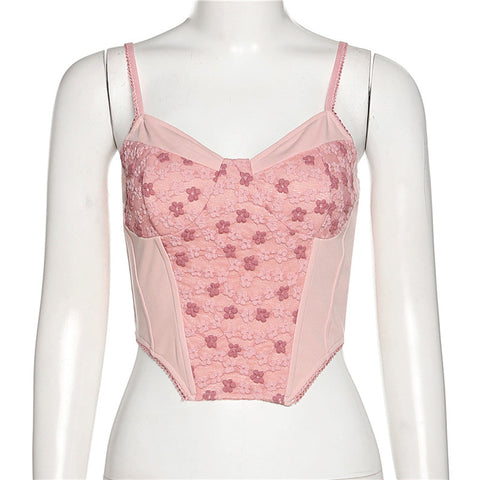 Cozy Women Clothing Floral Printed Sleeveless Spaghetti Strap Vest Crop Tank Top