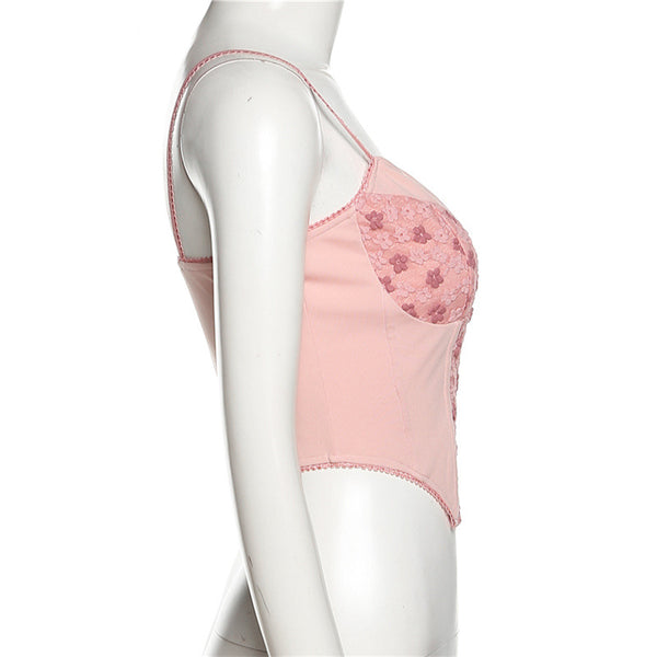 Cozy Women Clothing Floral Printed Sleeveless Spaghetti Strap Vest Crop Tank Top