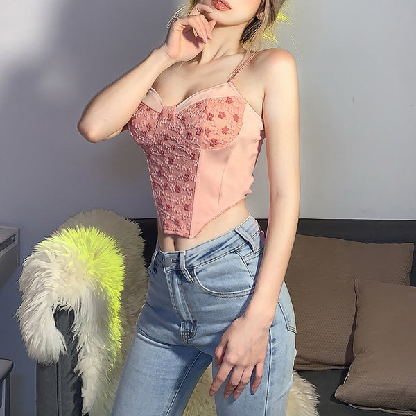 Cozy Women Clothing Floral Printed Sleeveless Spaghetti Strap Vest Crop Tank Top